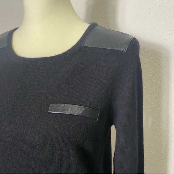 Wythe NY 100% Cashmere & Leather Black Crewneck Pullover Sweater Women's Size M - Picture 11 of 16